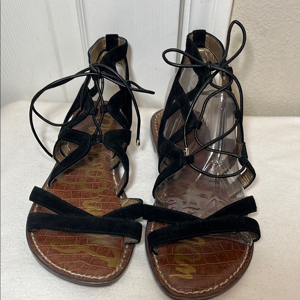 Sam Edelman Black Gladiator Sandals with Lace-Up Design